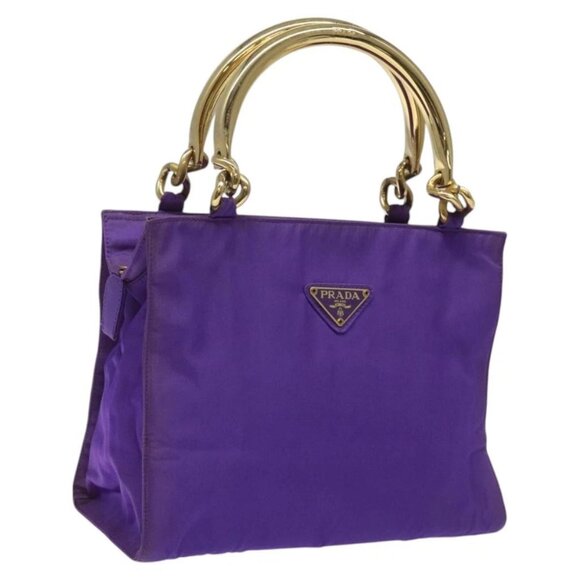 PRADA Hand Bag Nylon Purple Gold Auth yk17616 - Picture 1 of 16